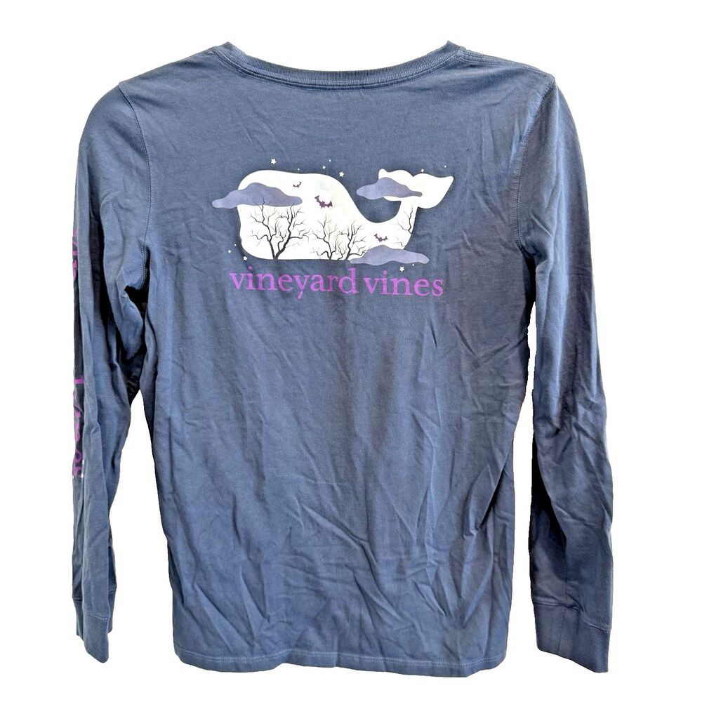 Vineyard Vines T-shirt Kids Sz Large 14 Navy Tee L/S Halloween Bats Boys Unisex
